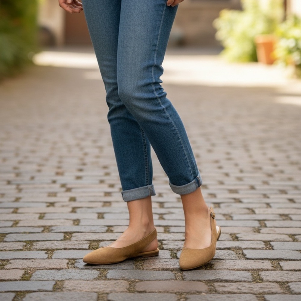 Old Navy Faux Suede Slingback Pointed Toe Flats Tan Camel 7 - Picture 6 of 6